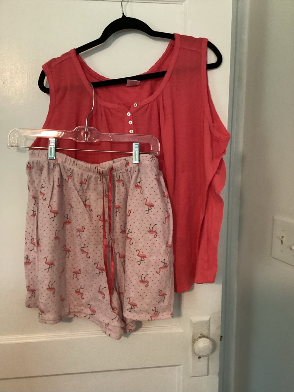 Coral Sleeveless Tank & Pink Flamingo Print Sleep Shorts Set